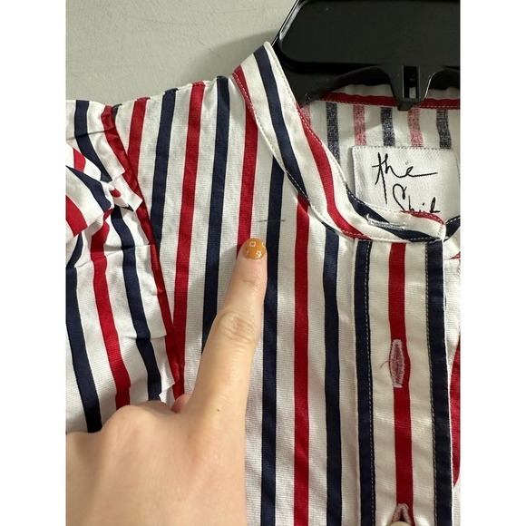 ‼️1 day sale‼️
 The Shirt Rochelle Behrens Shirt‎ Ruffle Striped Blouse Red Blue - Picture 4 of 8